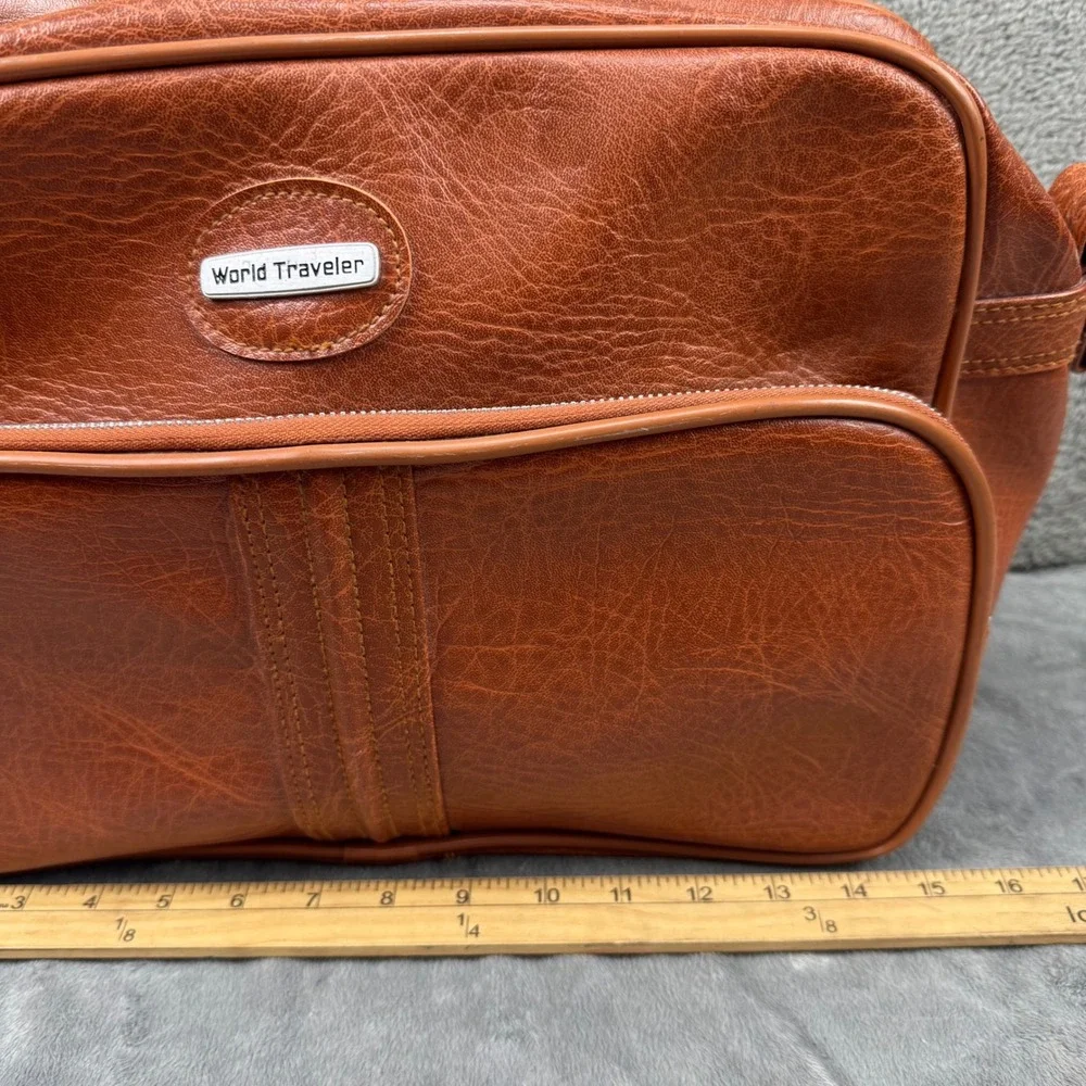 World Traveler Shoulder Bag Unisex‎ OS Brown Excellent Vintage Retro Flight Bag